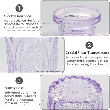 BEAHOT 32 Pack Purple Bud Vase in Bulk,Mini Vintage Glass Flower Vases for Centerpieces,Wedding Decor,Party & Home Decaration,Mother's Day (Purple)
