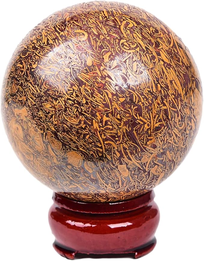 JIC Gem Healing Crystals Sphere Natural Golden Jade Crystal Ball Mineral Quartz Stone With Decorative Stand Home Decoration (70-80mm)