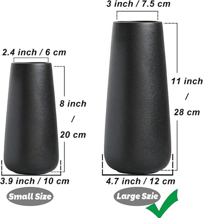 11 Inch Tall Matt Black Ceramic Vase for Flowers & Pampas Grass, Classic Rustic Style Decorative Vases for Home Decor Table Centerpieces
