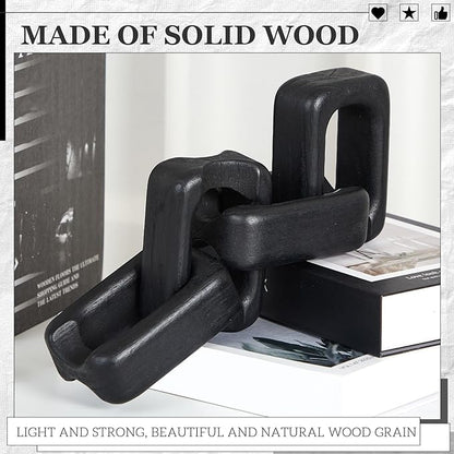Bucherry 4 Link Wood Knot Decor - Modern Coffee Table Decoration Black Chain Decor Rustic Objects for Bookshelf Home Living Room Bedroom