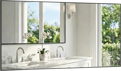 55"x30" Black Bathroom Mirror, Metal Framed Vanity Mirror for Wall, Full Length Body Mirror for Bedroom & Closet, Modern Farmhouse Decor, Flush Mount
