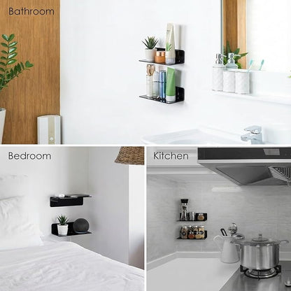 OAPRIRE Acrylic Floating Wall Shelves Set of 2, Damage-Free Expand Wall Space, Small Display Shelf for Smart Speaker/Action Figures with Cable Clips