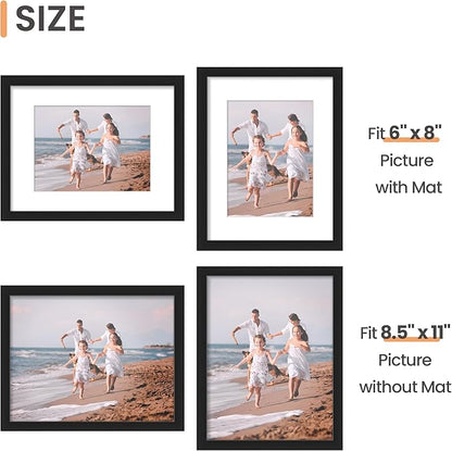 upsimples 8.5x11 Picture Frame Set of 5, Display Pictures 6x8 with Mat or 8.5 by 11 Without, Wall Gallery Photo Frames, Black