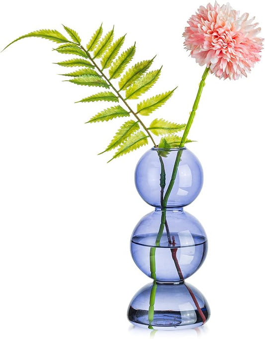 Glasseam Glass Bubble Vase, Cute Light Blue Vases for Flowers, Unique Small Flower Vases for Centerpieces, Ball Aesthetic Decorative Vase, Round Modern Vase for Home Decor Living Room Decorations