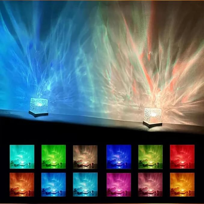 Ocean Wave Projector Light, 16-Color Luminorthe Cube Lamp & App Remote, 3D Holographic Water Ripple Romantic Ambient Lighting for Child's Room, Meditation Relaxation, Night Light(Cable)