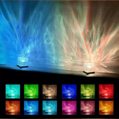 Ocean Wave Projector Light, 16-Color Luminorthe Cube Lamp & App Remote, 3D Holographic Water Ripple Romantic Ambient Lighting for Child's Room, Meditation Relaxation, Night Light(Cable)