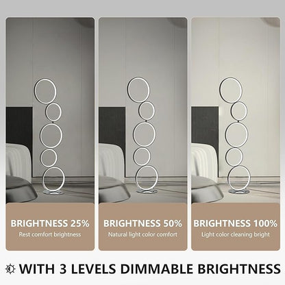 COSYLUX LED Modern Floor Lamp for Bedroom, 3 Way Bright Dimmable Corner Standing lamp with 5-Ring for Living Room & Office Reading Light, 3260LM, 6000K, Chrome.