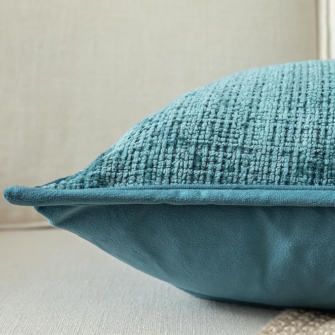 Yaertun Pack of 2 Chenille Textured Decorative Throw Pillow Covers Accent Solid Cushion Cover Soft Cozy Pillow Case with Velvet Back for Couch Sofa Bed Living Room 22x22 Inch Lake Blue
