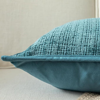 Yaertun Pack of 2 Chenille Textured Decorative Throw Pillow Covers Accent Solid Cushion Cover Soft Cozy Pillow Case with Velvet Back for Couch Sofa Bed Living Room 20x20 Inch Lake Blue