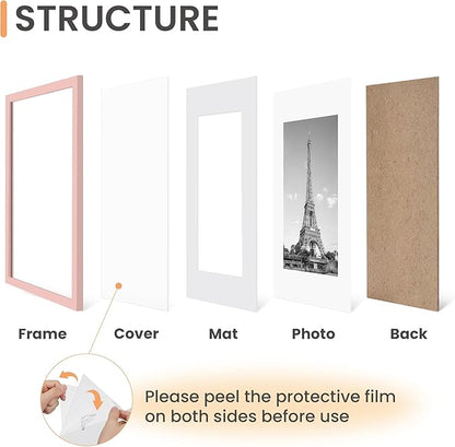 upsimpes 11x14 Picture Frame Set of 5, Display Pictures 8x10 with Mat or 11x14 Without, Wall Gallery Photo Frames, Pink