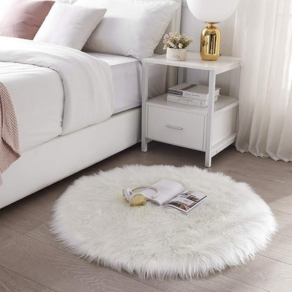 SERISSA Soft Round Faux Sheepskin Fur Rug White Circle Rug Circular Fluffy Area Rug Plush Circle Carpet Play Mats for Kids Girls Room Princess Castle Christmas 3ft Diameter