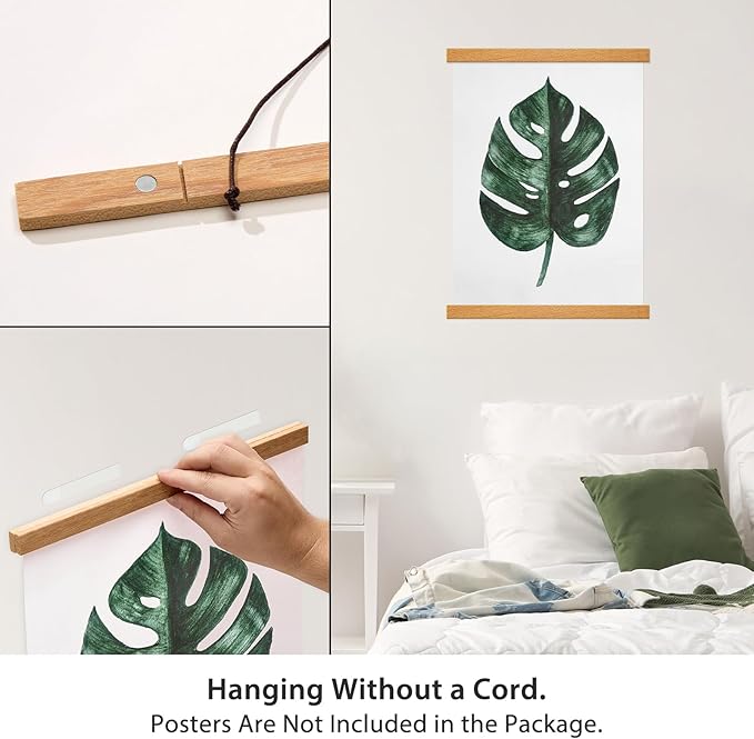 Magnetic Poster Hanger Frame for 17x24 17x22 17x21 Movie Music Posters Wall Art,Teak Wood Picture Frames for Large Canvas Diamond Map Decor, Living Room Calendar Banner Tapestry Photo Hanging Stand