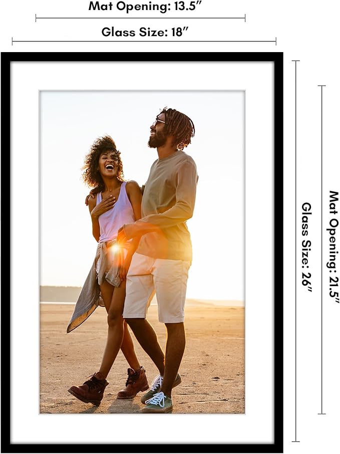 Americanflat 18x26 Poster Frame with Polished Plexiglass - Use as 14x22 Frame with Mat or Display 18x26 Photo Without Mat - Streamline Collection - Thin Border Picture Frames for Wall - Black