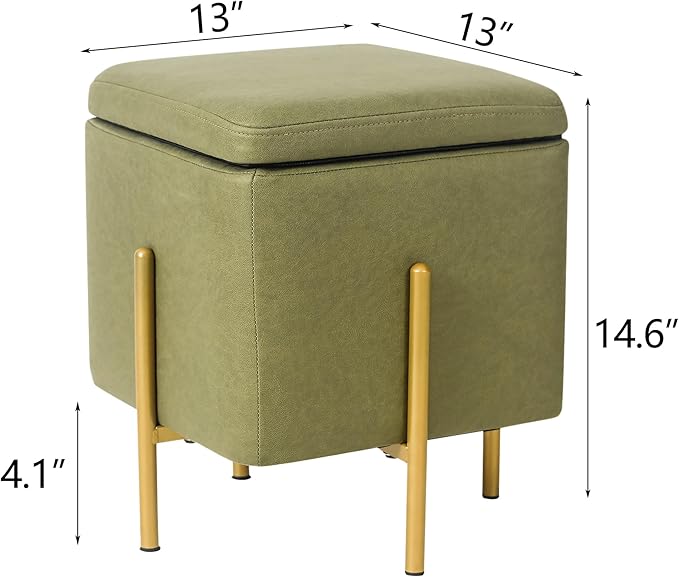 Adeco Upholstered Tufted Square Storage Ottomans, Olive Green Modern Fabric Footrest Ottomans with Storage for Couch Small