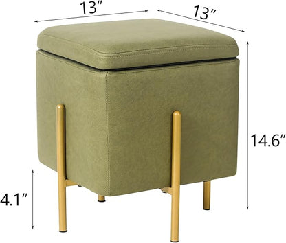 Adeco Upholstered Tufted Square Storage Ottomans, Olive Green Modern Fabric Footrest Ottomans with Storage for Couch Small