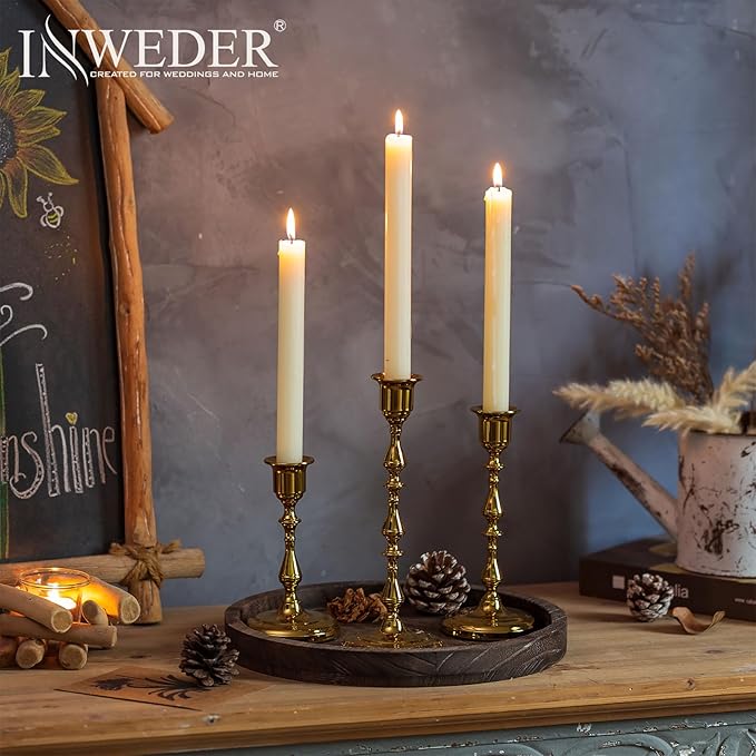 Brass Candlestick Holders Vintage: Set of 15 Gold Taper Candle Holder Metal Candle Sticks Holder Antique Decoration for Dinning Table Mantel Wedding Centerpieces Christmas Party