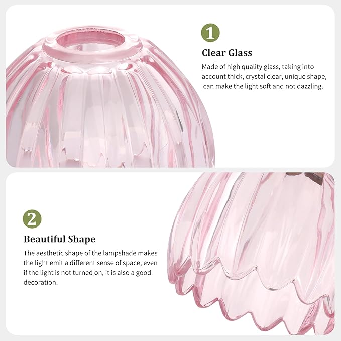 Tulip Lamp Shades Replacement, 5" Dia. * 4.25" H Pink Glass Sconce Shade Heavy and Thick for Wall Sconces Pendant Lights Ceiling Lights Chandelier, 1 Pack