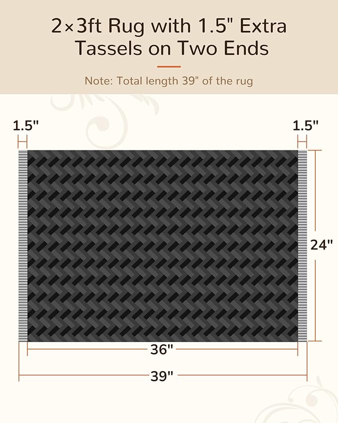 BESTSWEETIE 2x3 Washable Rug Hand-Woven Low Pile Soft Modern Farmhouse Bohemian Decor Reversible Braided Rugs with Tassels Throw Carpet for Living Room Bedroom Entryway Bathroom, Black White