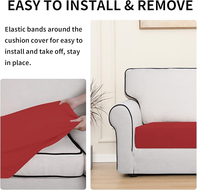 Easy-Going 100% Waterproof Loveseat Sofa Seat Cushion Slipcovers Couch Cushion Cover Stretch Furniture Protector for Kids, Pets (Loveseat Cushion, Christmas Red)