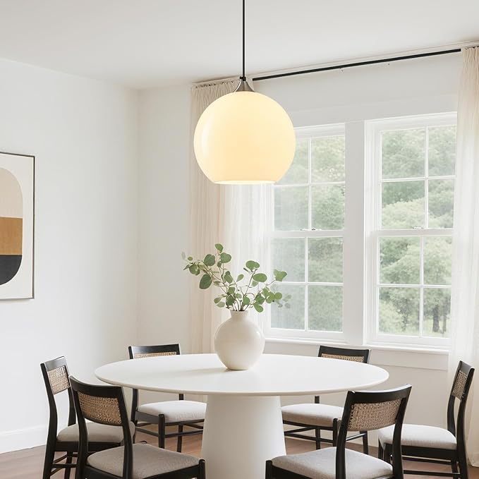 Milky Luster Glass Pendant Lights Kitchen Island Globe Pendant Light Fixtures Modern Pendant Lighting for Bedroom Living Dining Room Light Fixture (9.84 in, 3 Pack)