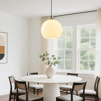 Milky Luster Glass Pendant Lights Kitchen Island Globe Pendant Light Fixtures Modern Pendant Lighting for Bedroom Living Dining Room Light Fixture (9.84 in, 3 Pack)