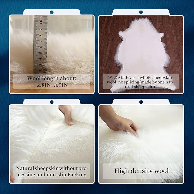 WL&ALLEN Large Sheepskin Rug Genuine Thick and Lush 3 Inch Pile，Luxury Australian Pelts |Large Sheepskin Wool Area Rugs (Single Pelt 2'6" x 3'7"，Light Brown)…