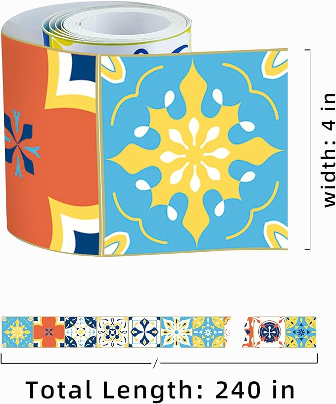 FLFK Wall Border Tile Stickers Peel and Stick Wallpaper Border for Kitchen Backsplash Bathroom Shower Room,4"x240"