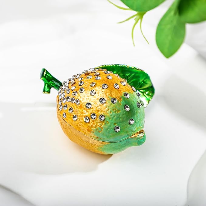 YU FENG Lemon Trinket Boxes Hinged Lemon Figurines Collectibles Hinged Jewelry Box Necklace, Earrings,Ring Holder for Women Girls