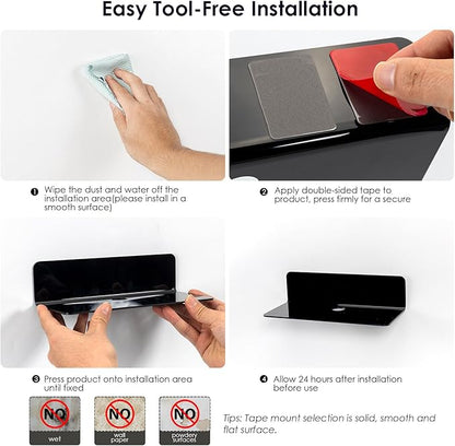 OAPRIRE Acrylic Floating Wall Shelves Set of 2, Damage-Free Expand Wall Space, Small Display Shelf for Smart Speaker/Action Figures with Cable Clips