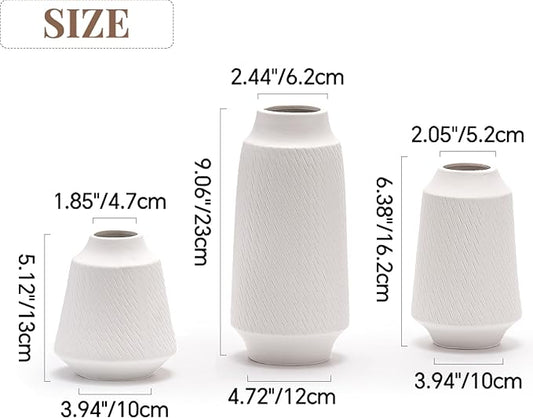 Ceramic Vase Set of 3, Modern Multicolor Pattern Flower Vases for Home Decor, Office, Centerpieces, Boho Farmhouse Style (White)