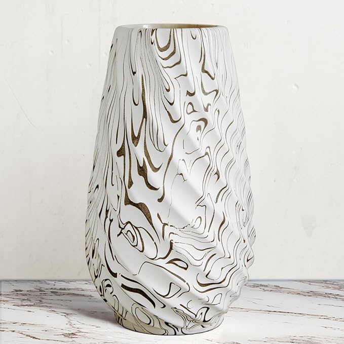 10 inch Tall Ribbed Ceramic Vase for Flowers,Boho Vases for Pampas Grass,Fluted vase,Simple Modern Decorative Vase for Home Decor Table Centerpieces (Milk Pattern)