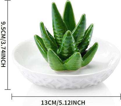 OSOPOLA Ceramic Aloe Jewelry Tray - Decorative Ring Holder Dish Key Tray Cute Jewelry Plate Trinket for Earrings,Necklaces,Women,Home Decor,Christmas Birthday Mother's Day Gifts HE02AV