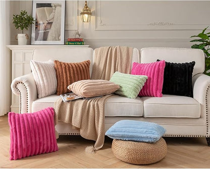 DEELAND Pack of 2,Double-Sided Faux Fur Plush Decorative Throw Pillow Covers Fuzzy Striped Soft Pillowcase Cushion Covers for Sofa Couch Bedroom Black 22x22 inch