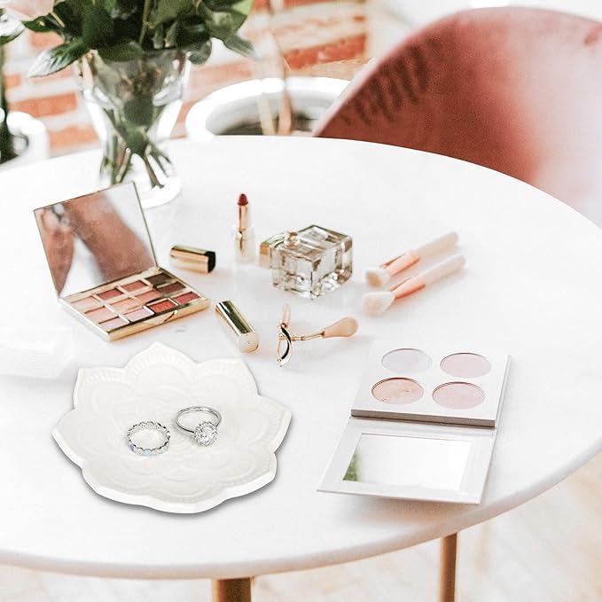 Mandala Jewelry Dish Ceramic Ring Holder Dish Jewelry Tray Cute Vanity Organizer Aesthetic Nightstand Bathroom Boho Room Decor Trinket Dish Valentine's Friendship Christmas Birthday Gifts for Women