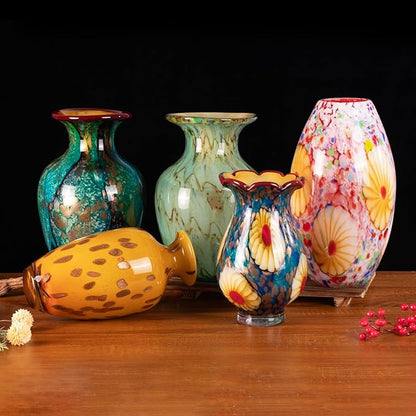 KAMMAK Colored Glass Vase, Beautiful Hand Blown Decorative Vase, Modern Art Vase for Flower Mantle Dining Table Centerpiece, Entryway Living Room Wedding Decoration, SKQ007