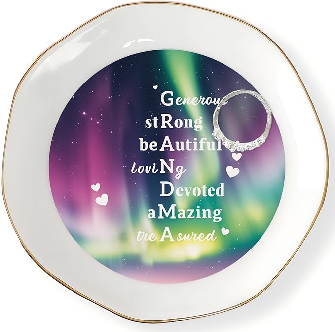 HOME SMILE Mother's Day Gifts for Nana From Grandkids Unique - I Love You Grandma Jewelry Ring Dish Tray with Dynamic Pattern Shifts for Grandmother