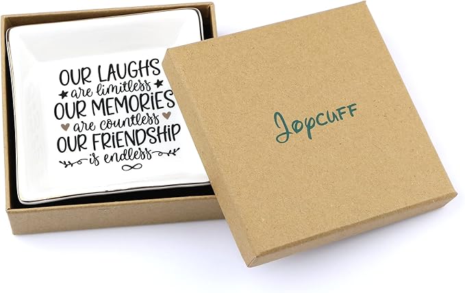 JoycuFF Friendship Gifts for Women Friends Ceramic Trinket Dish Tray Ring Earring Holders Unique Birthday Thanksgiving Day Mother's Day Christmas Gifts for Her