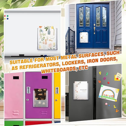 Thyle 4 Pieces 8.8 Inch Wide Magnetic Magazine Holder Acrylic Brochure Document Holder Pamphlet Flyer Display Clear Sign Stand for Metal Surfaces Refrigerators Wall Mount