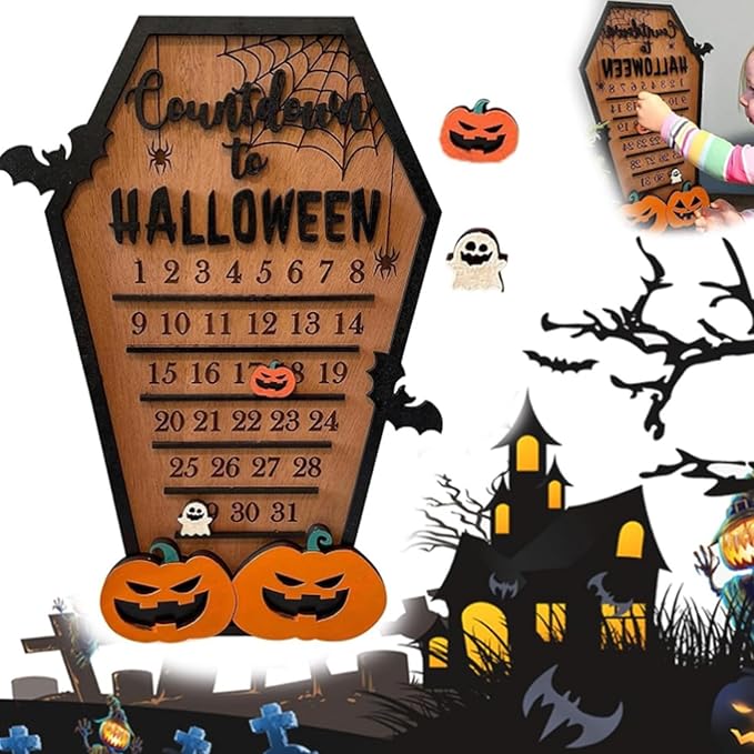 Halloween Bat Ghost Calendar, Spooky Wooden Block, Mobile Kids Calendar, Party Decoration