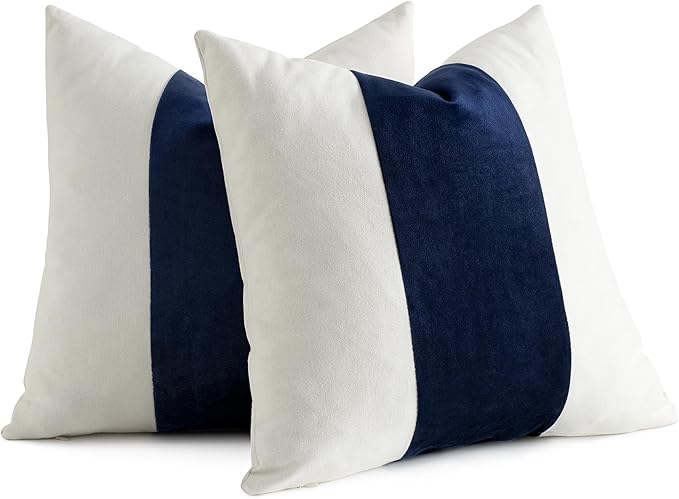 AmHoo Pack of 2 Velvet Panel Cotton Pillow Covers Decorative Pillowcase Cushion for Couch Sofa Bedroom 18 x 18-Inch Navy Blue