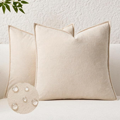 Kevin Textile Waterproof Decorative Pillow Covers Beige 26x26 Inch Pack of 2 Soft Boucle Textured Euro Pillowcases Elegant Accent Pillows for Couch Sofa Chair Bed Home Decor Indoor Outdoor