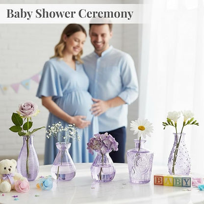 BEAHOT 32 Pack Purple Bud Vase in Bulk,Mini Vintage Glass Flower Vases for Centerpieces,Wedding Decor,Party & Home Decaration,Mother's Day (Purple)