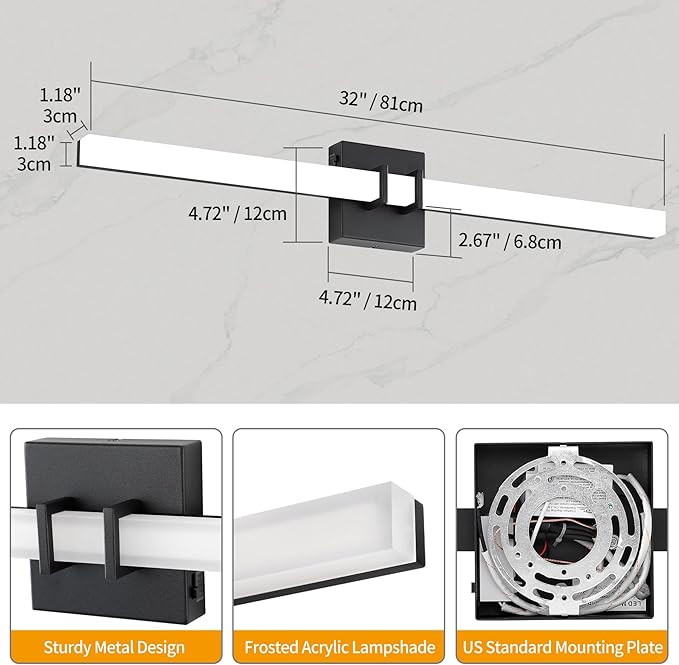 Modern Black Vanity Light Bar 32 Inch, 24W 5CCT Dimmable Bathroom Light Fixtures LED Wall Lighting Fixture