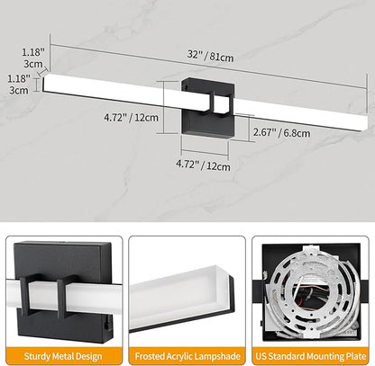 Modern Black Vanity Light Bar 32 Inch, 24W 5CCT Dimmable Bathroom Light Fixtures LED Wall Lighting Fixture