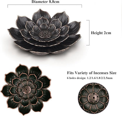 Incense Burner - Lotus Stick Incense Holder 6 Incense Holes with Detachable Ash Catcher 2Pcs