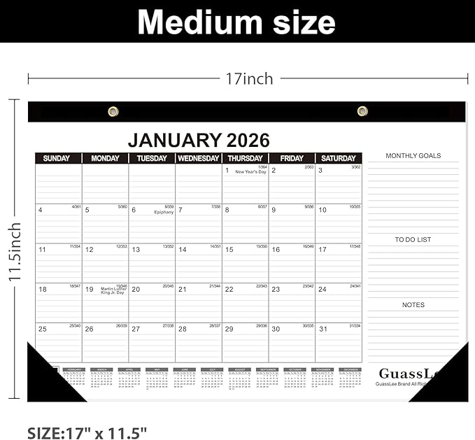 GuassLee Desk Calendar 2026, 3 Packs, 18 Months Calendar 17" × 11.5" Desk Calendar from Jan. 2026 to Jun. 2027 with Julian Date, To-do List, Notes, Monthly Goals, for Home School Office