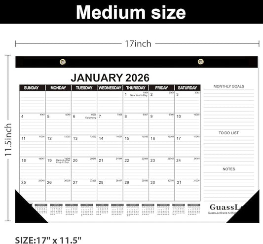 GuassLee Desk Calendar 2026, 3 Packs, 18 Months Calendar 17" × 11.5" Desk Calendar from Jan. 2026 to Jun. 2027 with Julian Date, To-do List, Notes, Monthly Goals, for Home School Office