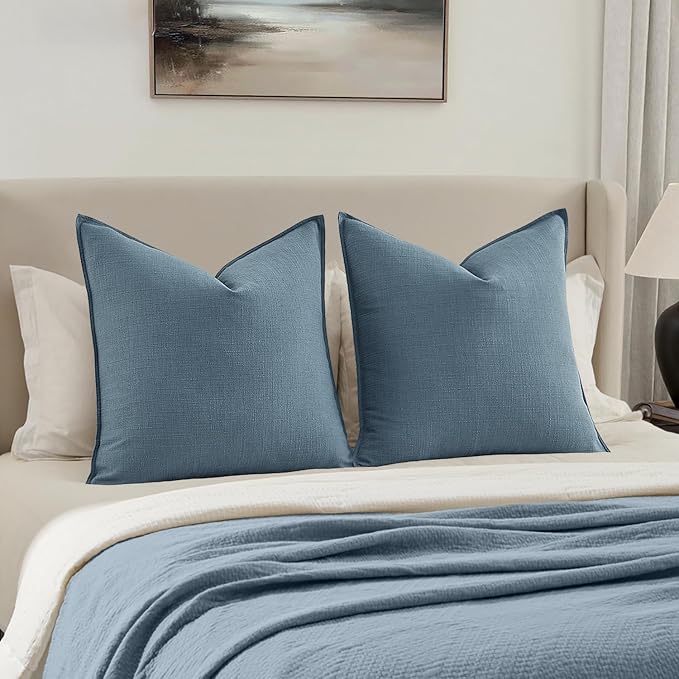 MIULEE Euro Sham Pillow Covers for Bed 24x24, 2 Pack Blue Thick & Textured Decorative Throw Pillow Covers, Neutral Linen Cushion Cases, Modern Farmhouse Home Decor, No Filling