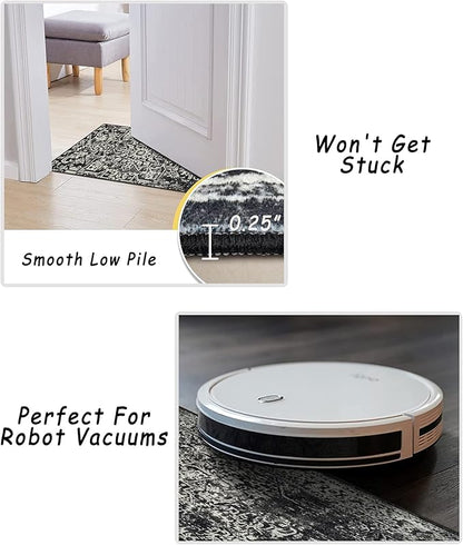 vivorug Round Rug 6ft Vintage-Inspired Round Area Rug Non-Slip Indoor Carpet for Living Room Bedroom Entryway, Stain Resistant Home Decor Circle Rug, Black and White