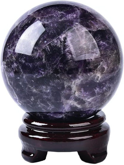 Large Dream Amethyst Crystal Ball with Stand Healing Crystals Sphere for Meditation, Divination, Witchcraft 110-120mm/4.3-4.7"